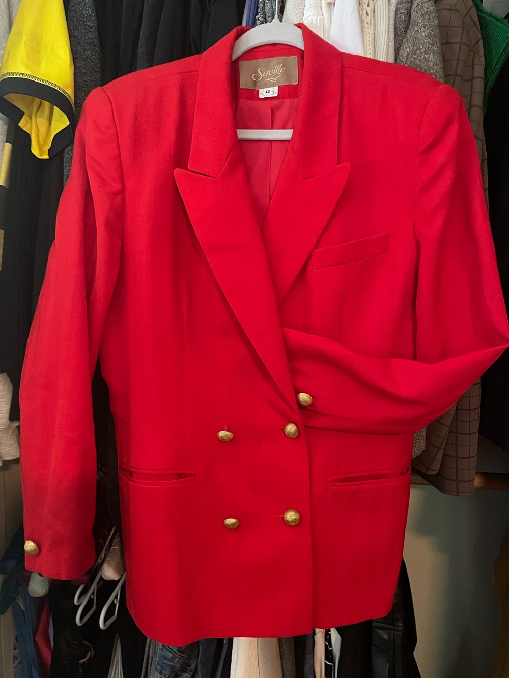 Saville Red Double-Breasted Blazer with Gold Buttons